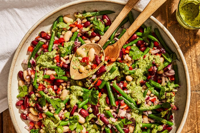 Large Bowl of Green Beans, Kidney Beans and Pomegranate Seeds