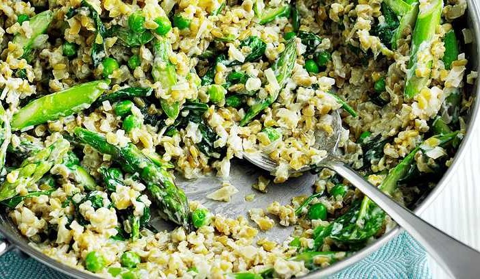 Freekeh risotto with spring greens