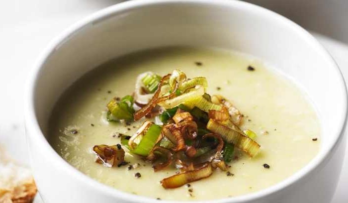 Leek and potato soup with frizzled leeks recipe