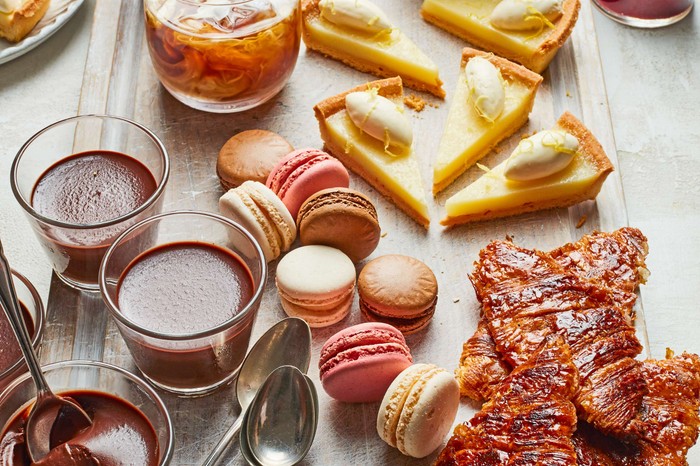 All sorts of bite-sized desserts and cocktails on a sharing platter