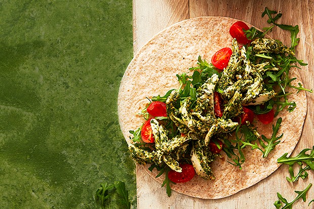 Herby Grilled Chicken Wraps with Rocket and Tomatoes