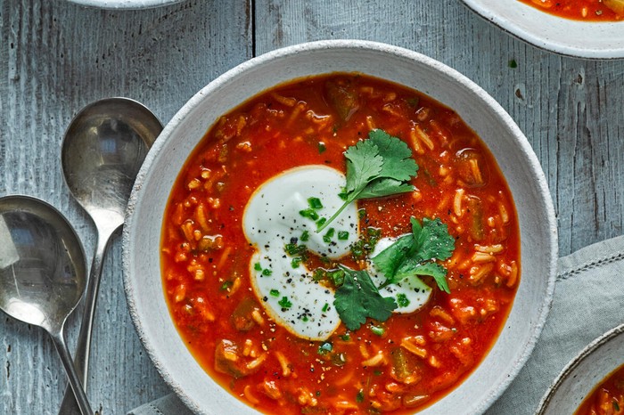 Tomato, chipotle and rice soup