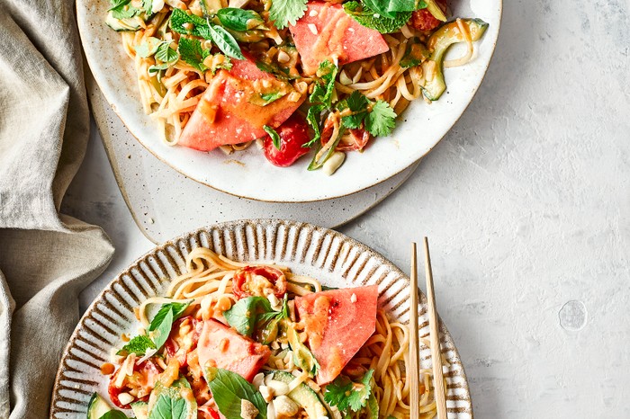 Thai Peanut Noodle Salad Recipe with Watermelon and Herbs