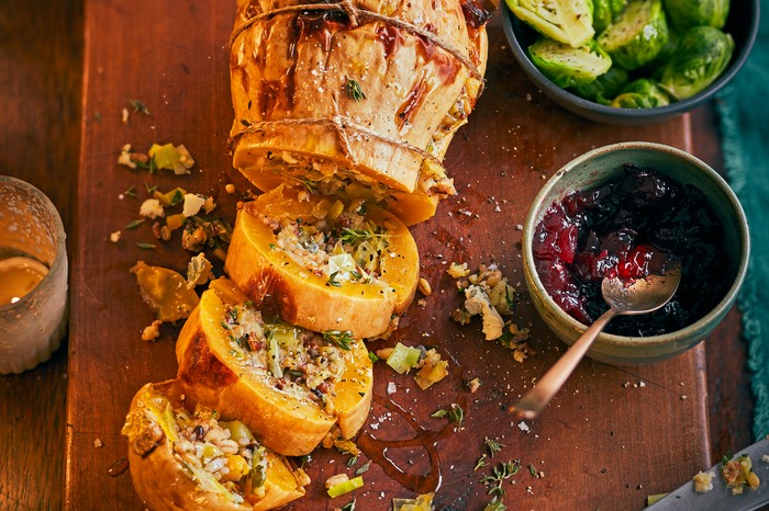 Stuffed butternut squash with blue cheese and leeks