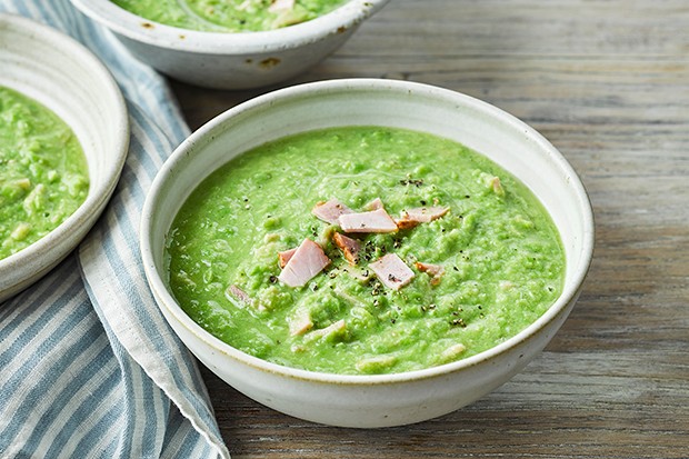 Pea and Ham Soup in a Bowl