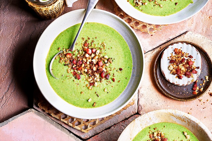 Pea Soup with Bacon Croutons and Mint