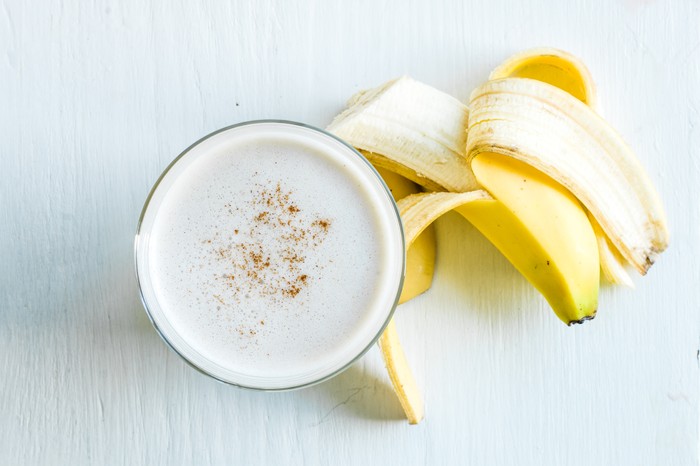 Almond Milk and Banana Smoothie in a Glass
